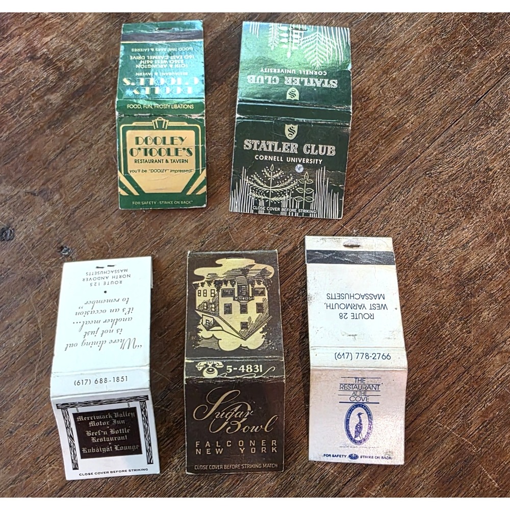 Vintage East Coast Matchbook Covers Lot of 5 Cornell University NY MA Penguin Ba